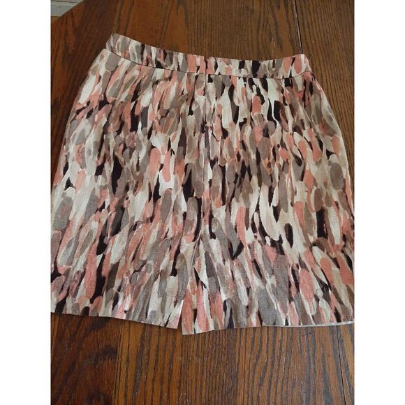 Size 10 Petite Anne Taylor Midi Mini Skirt Brown Tan Ivory Pink - Picture 3 of 6